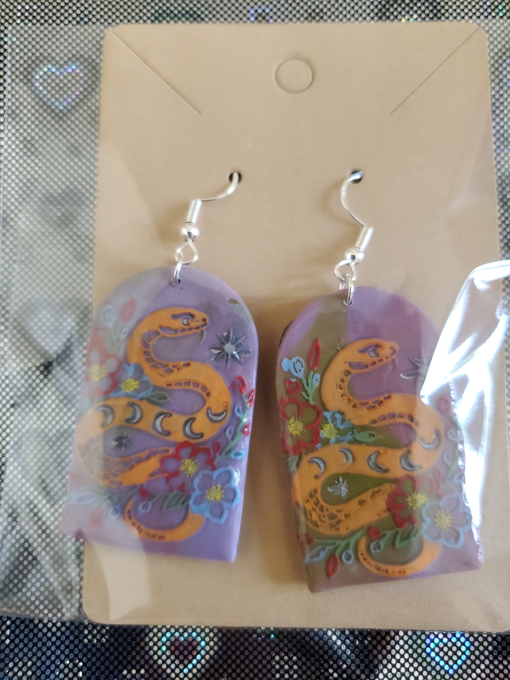 Handmade Snake & Floral Dangle Earrings - Picture 3 of 3
